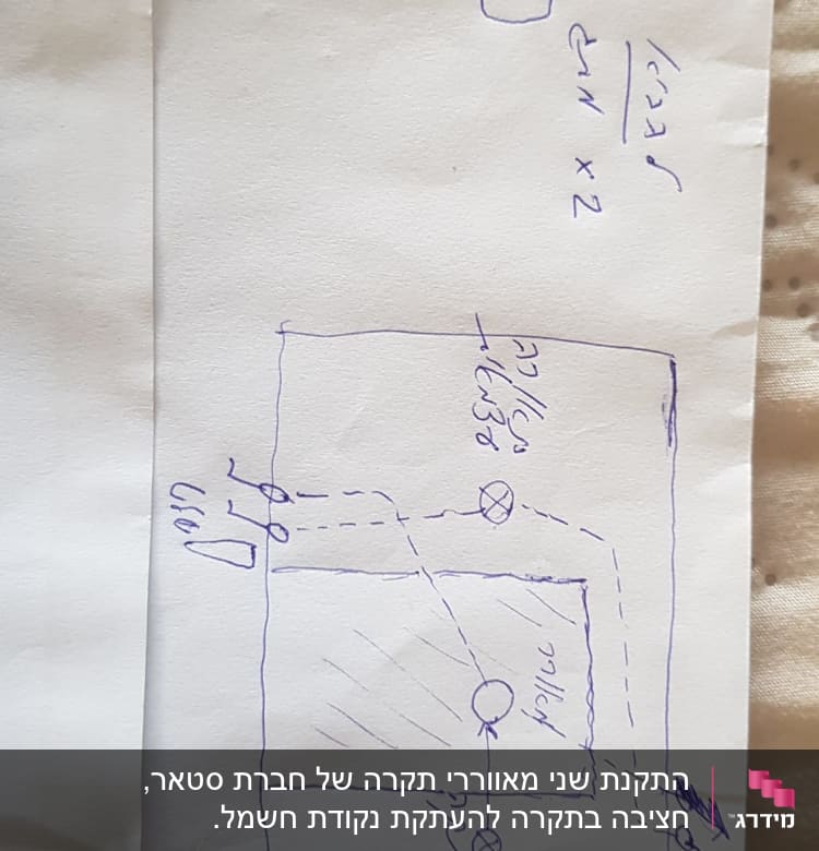 שרטוט ידני עם סמלים חשמליים וכתיבה בעברית